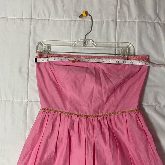 Express Strapless Barbie Pink Embroidered Dress Gold Accents Size 8 - Picture 10 of 13